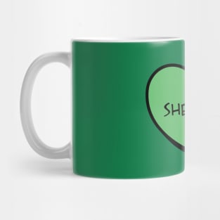 Pronoun She/Her Conversation Heart in Green Mug